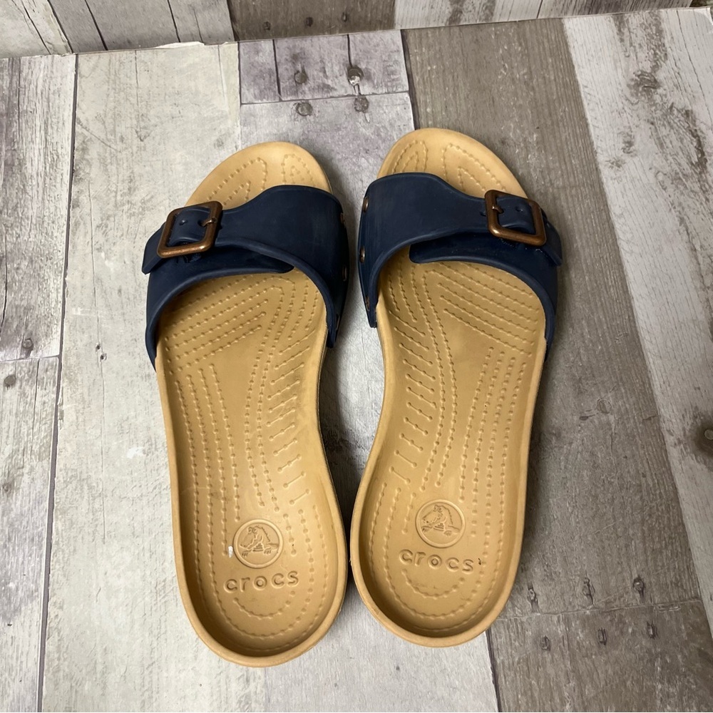 Crocs Sarah Blue Buckle Slip On Sandals Size 9 - Picture 5 of 9